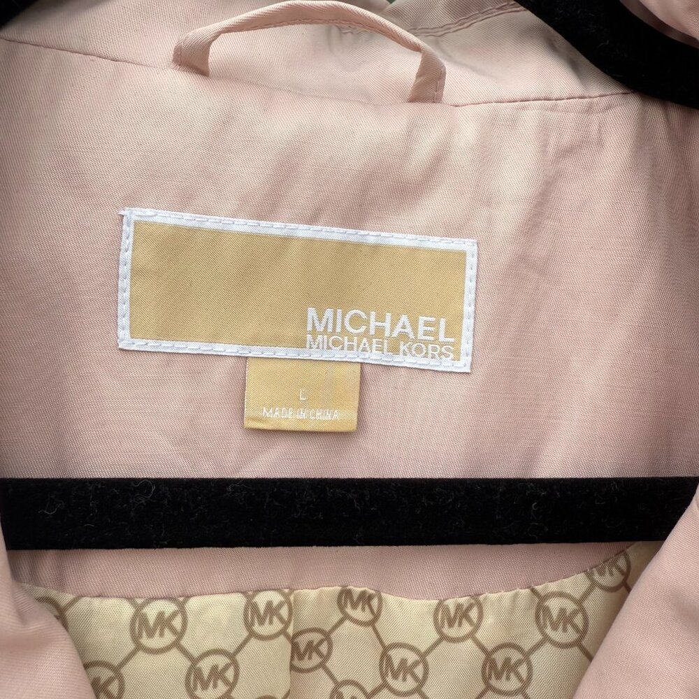 Classic… Spring! On Trend Michael Kors Trench Coat Lg Soft Pink Single Breasted - Picture 8 of 10
